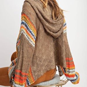 Chic Brown Multicolor Hooded Sweater